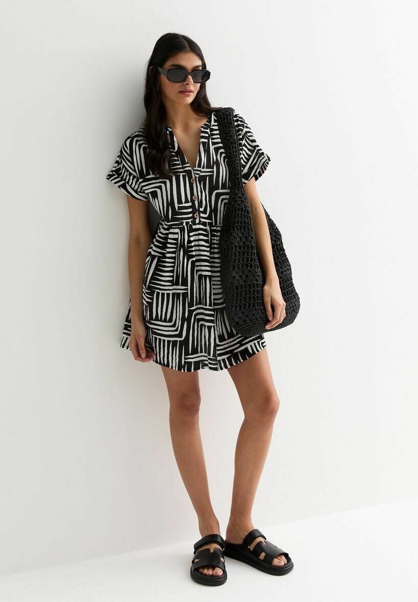 

Платье-рубашка Line Print Mini Smock New Look, черный