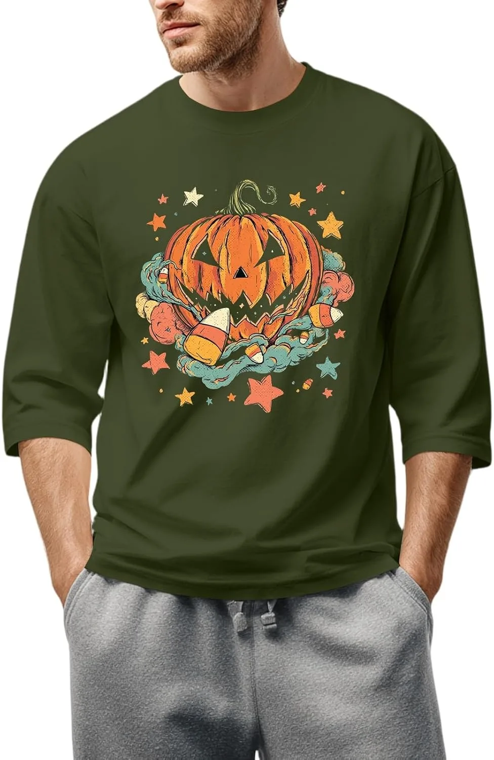 

Футболка FQZWONG для мужчин Casual Loose с 3/4 рукавом и 2D принтом