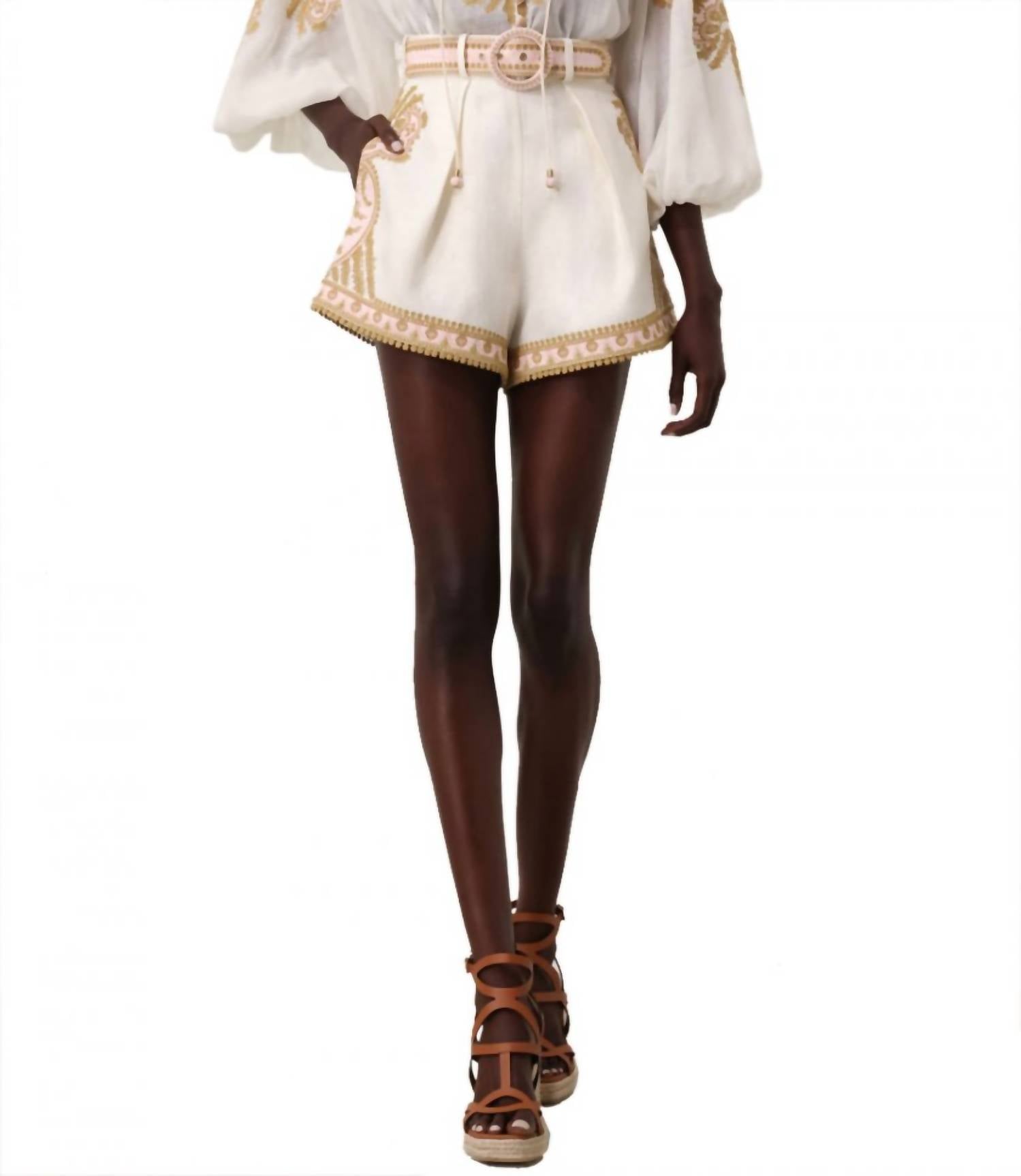 

Waverly Шорты с вышивкой и складками в цвете крем/золото Zimmermann