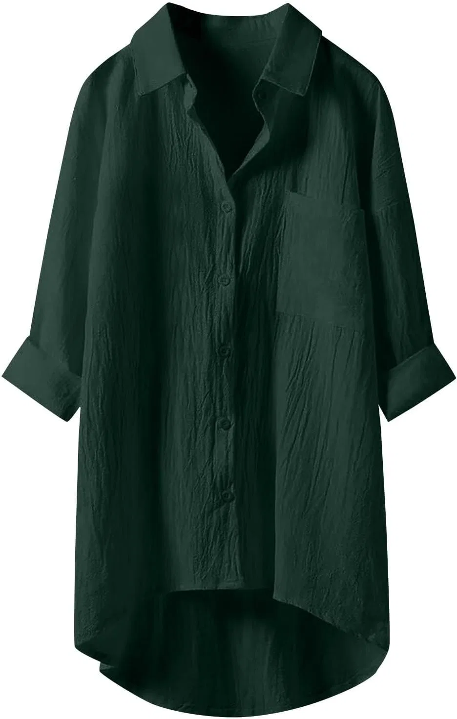 Блуза из хлопка и льна, свободная, с V-образным вырезом, Oversize Linen Blouse, зеленый