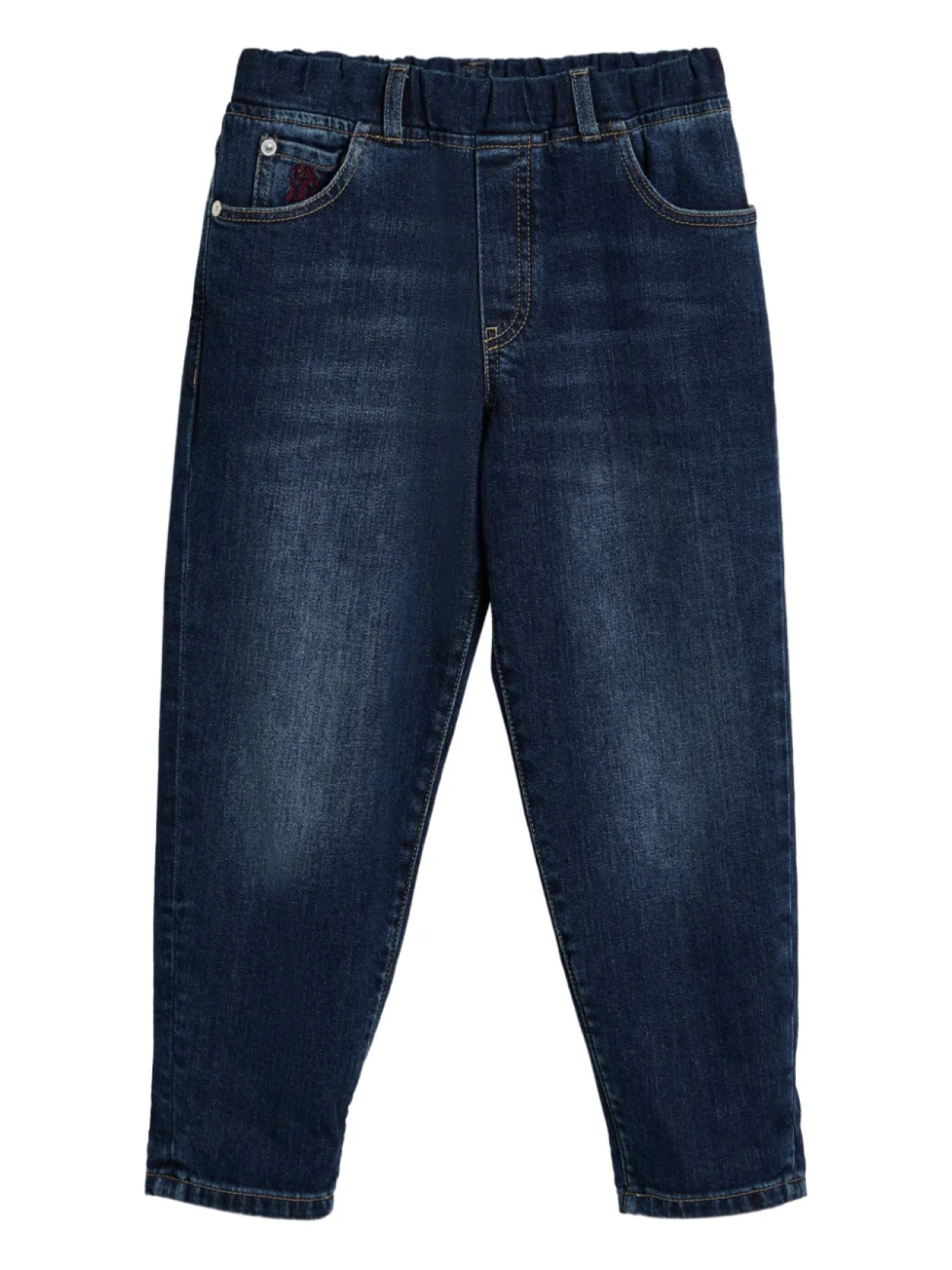 

Джинсы Brunello Cucinelli Kids с вышивкой и эластичной талией, синий