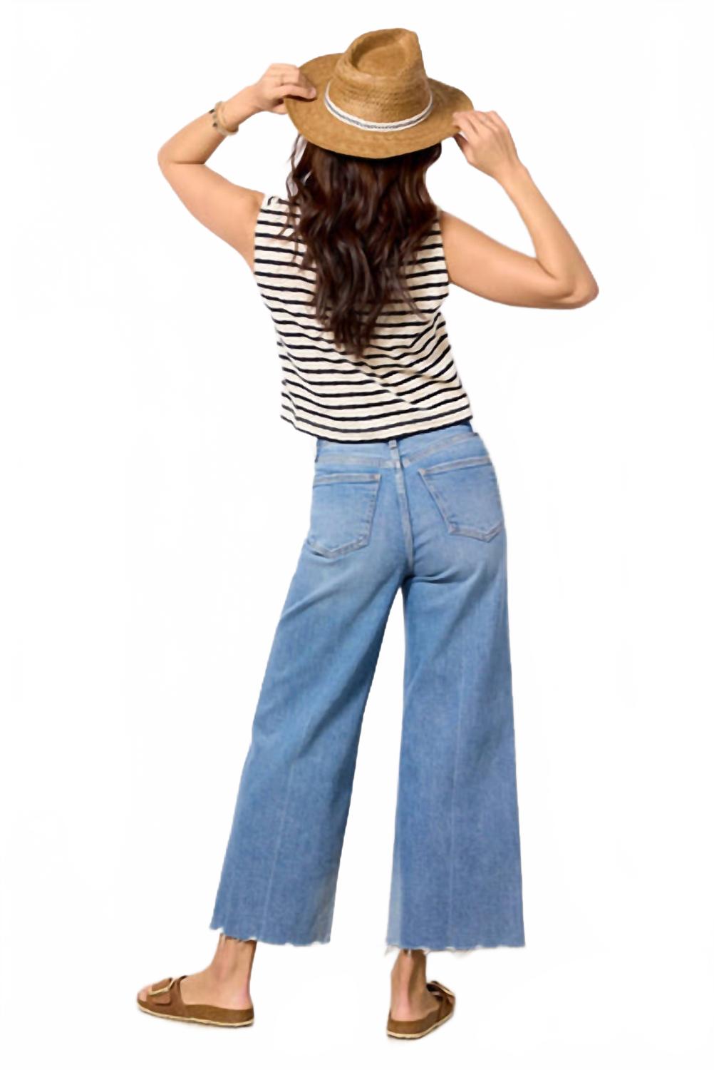 

Укороченные джинсы Lana Crop с высокой талией и широкими штанинами синего цвета PISTOLA