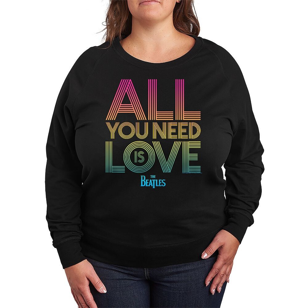 

Легкий свитшот из френч терри размера плюс The Beatles All You Need Is Love Licensed Character, черный