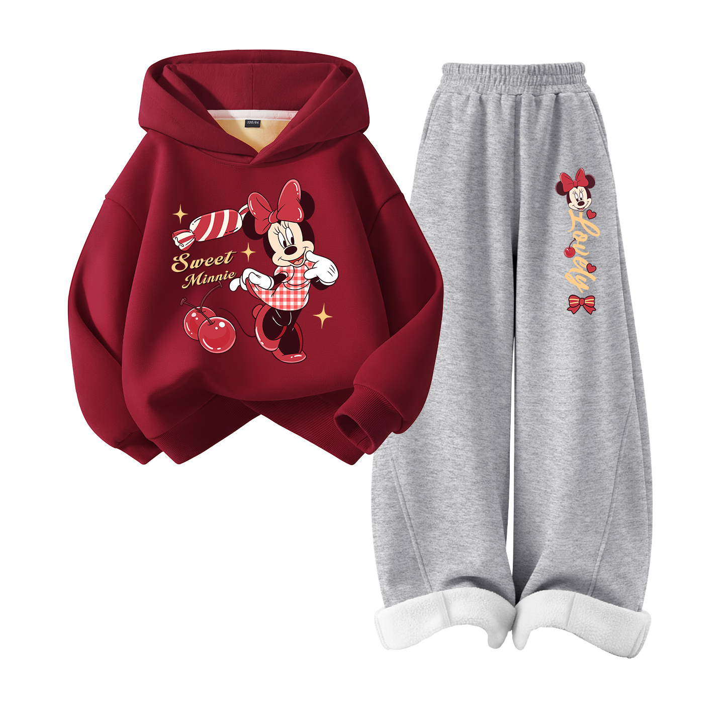 

Детская повседневная спортивная одежда с капюшоном, утепленная Disney, [thickened and fleece-lined]di cherry liqueur красный+di cherry sweet k heather серый