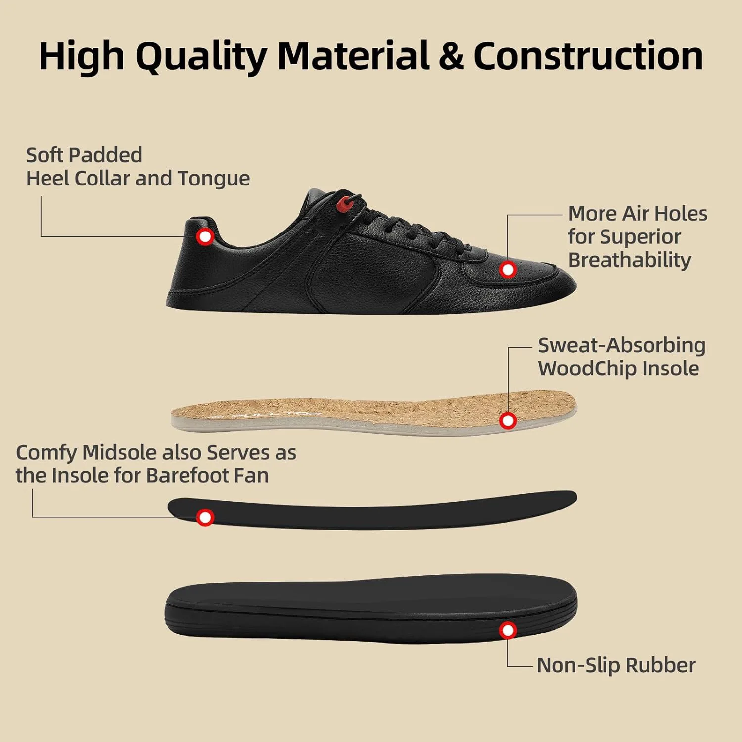 Мужские туфли Pulltop Barefoot с широкой носовой частью - минималистичные туфли-босоножки, кроссовки без каблука, слайпы для ходьбы, противоскользящие, черный — фото 4