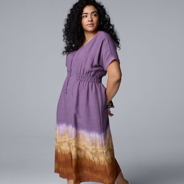 

Платье миди с присборенным лифом больших размеров Simply Vera Vera Wang, цвет purple ombre dye