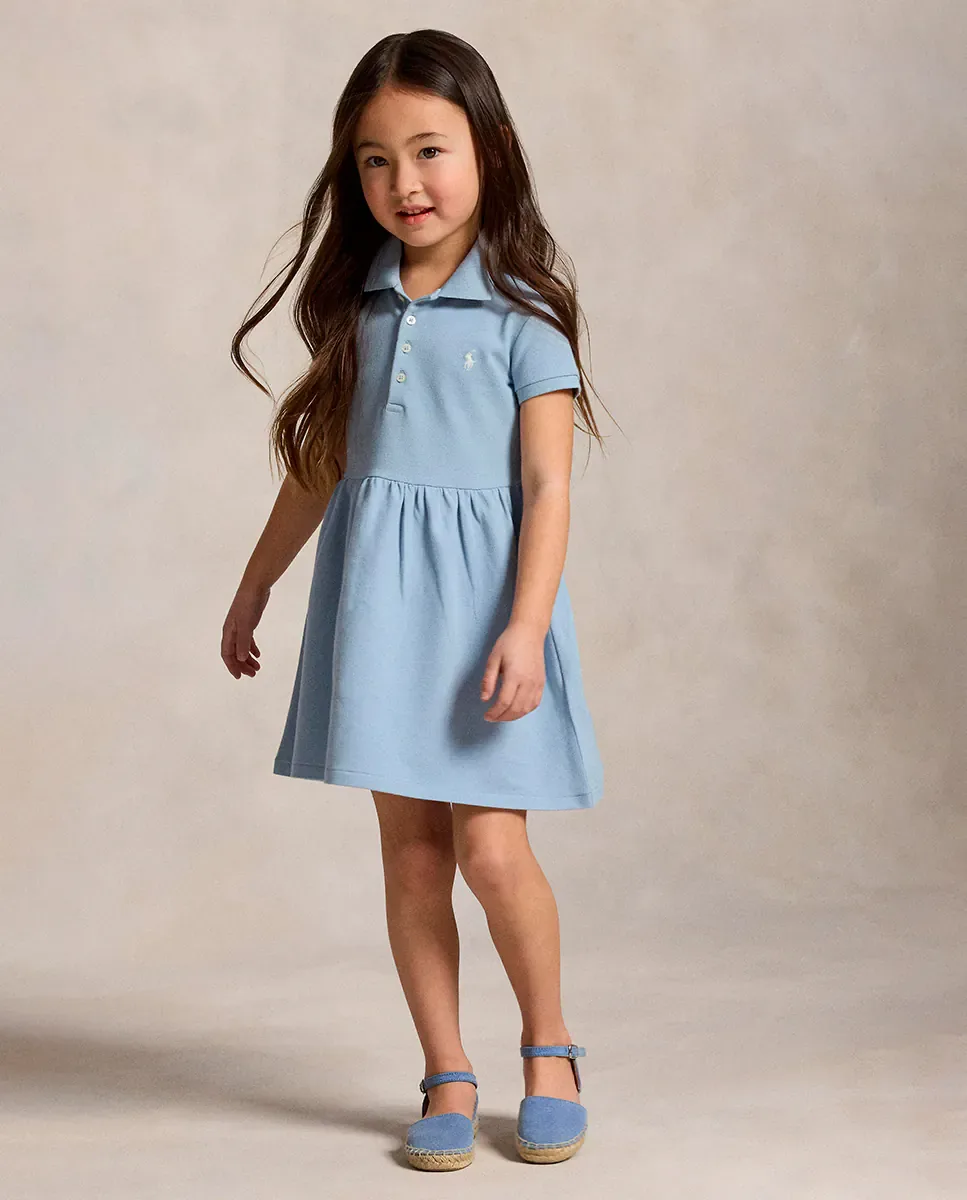 Девочковое платье в стиле поло из эластичного пике Polo Ralph Lauren, индиго