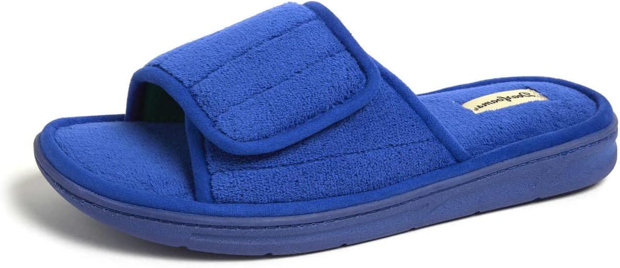 

Мужские шлепанцы Dearfoams с регулируемой посадкой для дома и улицы, с эффектом памяти, можно стирать в машине, летние, синий