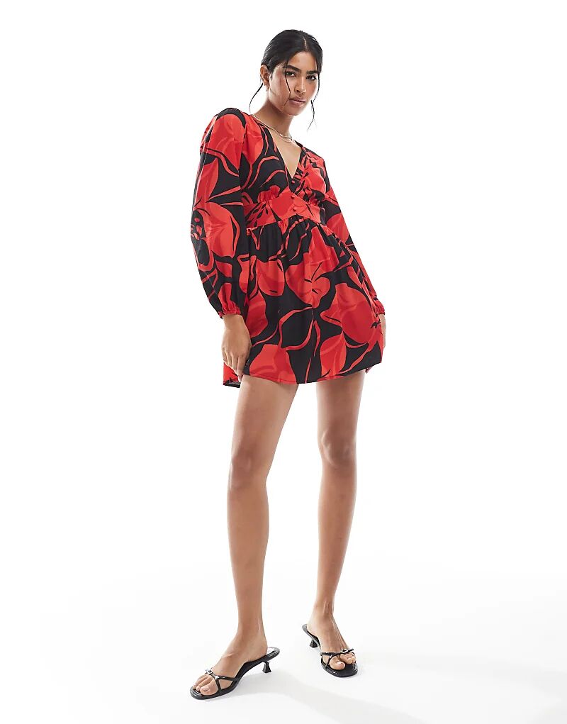 

Мини-платье Wednesday's Girl с V-образным вырезом, яркого цвета, красного и черного цветов