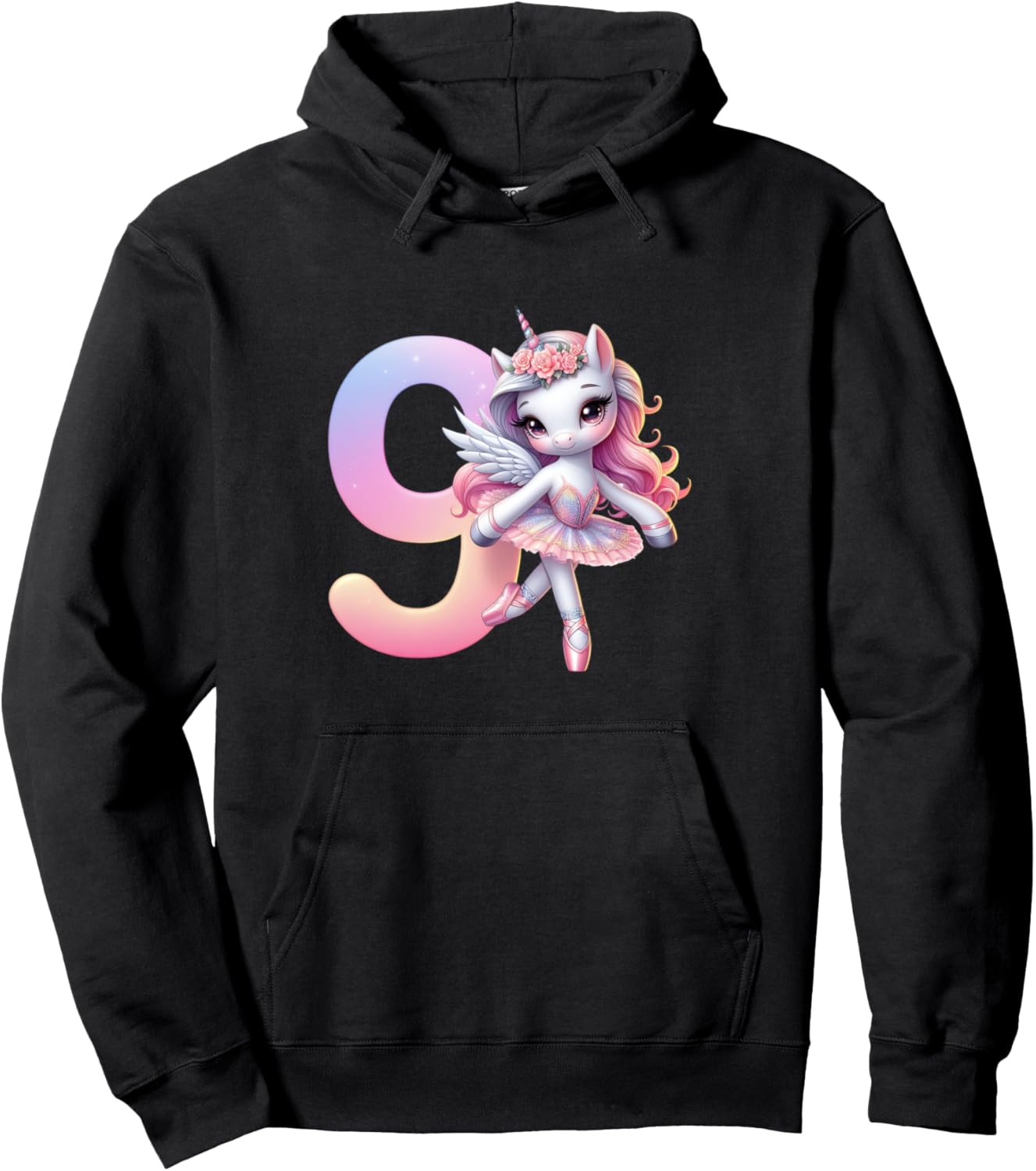 

Худи для девочки на 9-й день рождения, единорог, балерина, балетная вечеринка, черная 9Th Birthday Tees Nyc