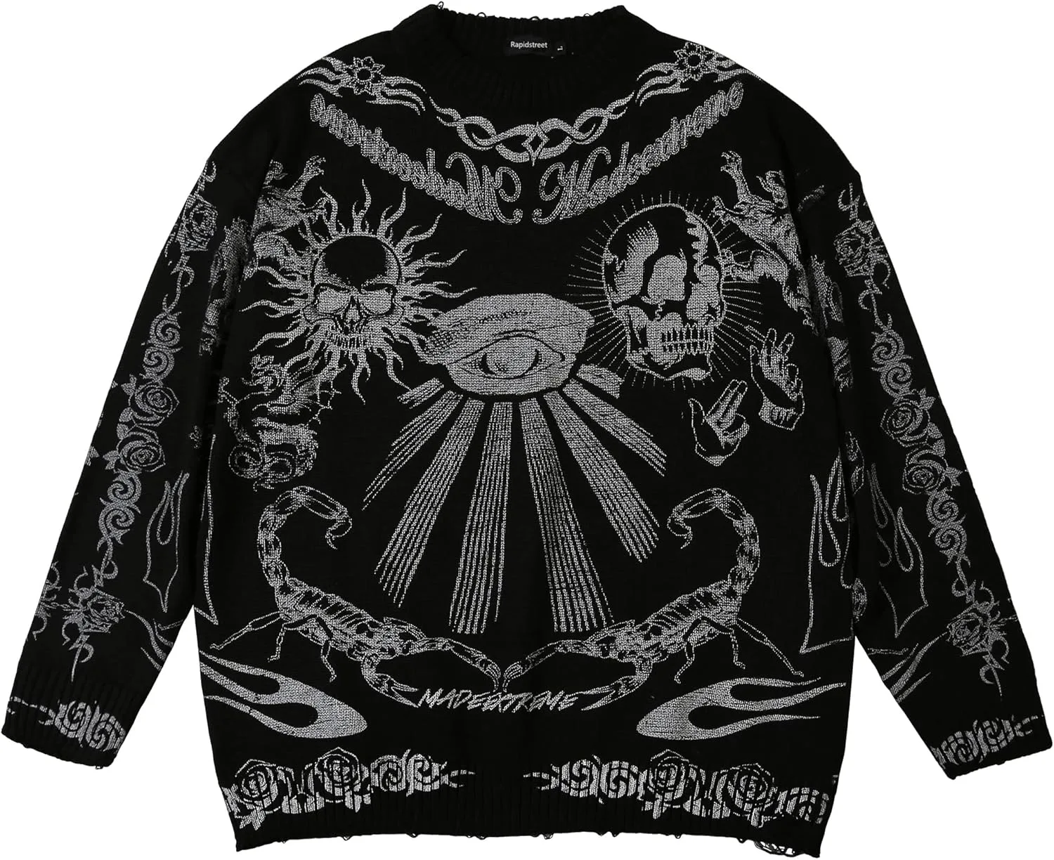 

Ретро свитер в стиле стритвир с принтом черепа и длинными рукавами Rapidstreet