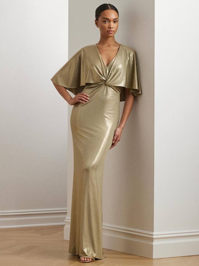 

Платье макси Lauren Phinya с блестящим перекрученным передом Ralph Lauren, Medium Pewter/Gold
