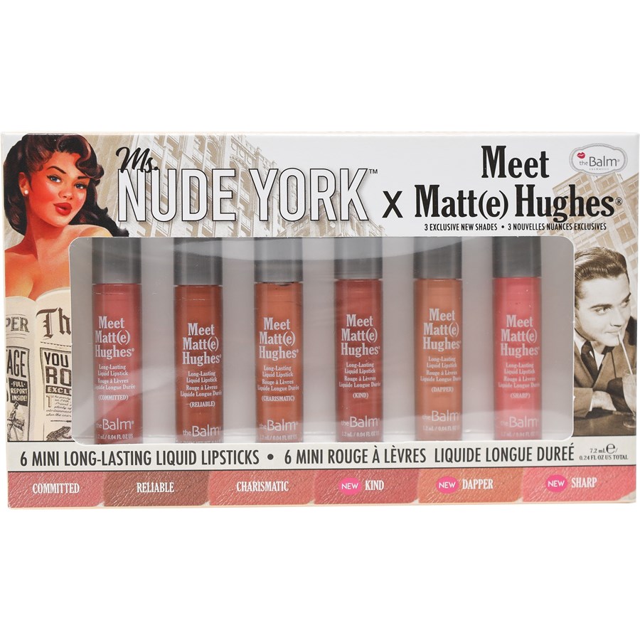 

Помада The Balm Ms. Nude York x Triff Matt(e) Hughes, Committed 1,2 ml + Reliable 1,2 ml + Charismatic 1,2 ml + Kind 1,2 ml + Dapper + Sharp 1,2 ml / 6 x 1,2 ml