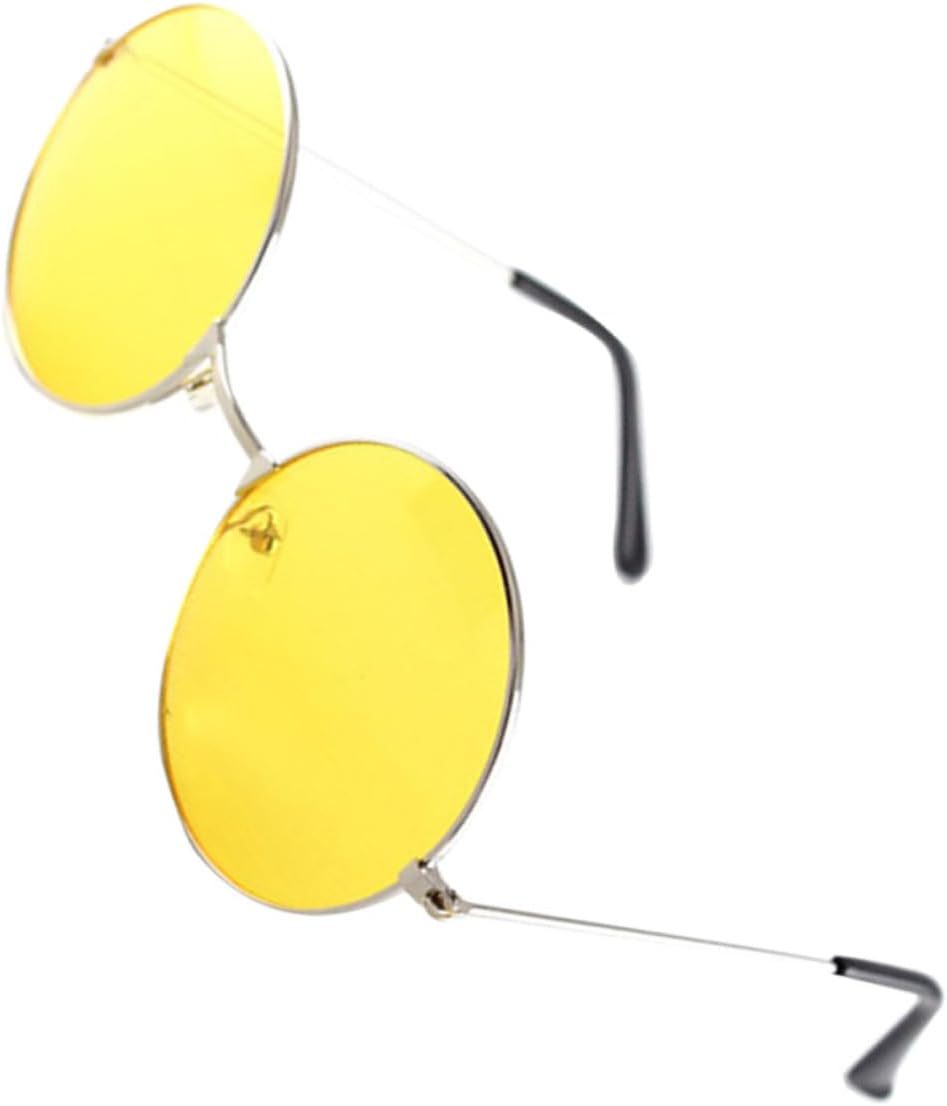 

2 круглые солнцезащитные очки в стиле ретро с цветными линзами и защитой UV400, увеличенного размера, для мужчин и женщин, модный флуоресцентный дизайн WRITWAA, Yellow