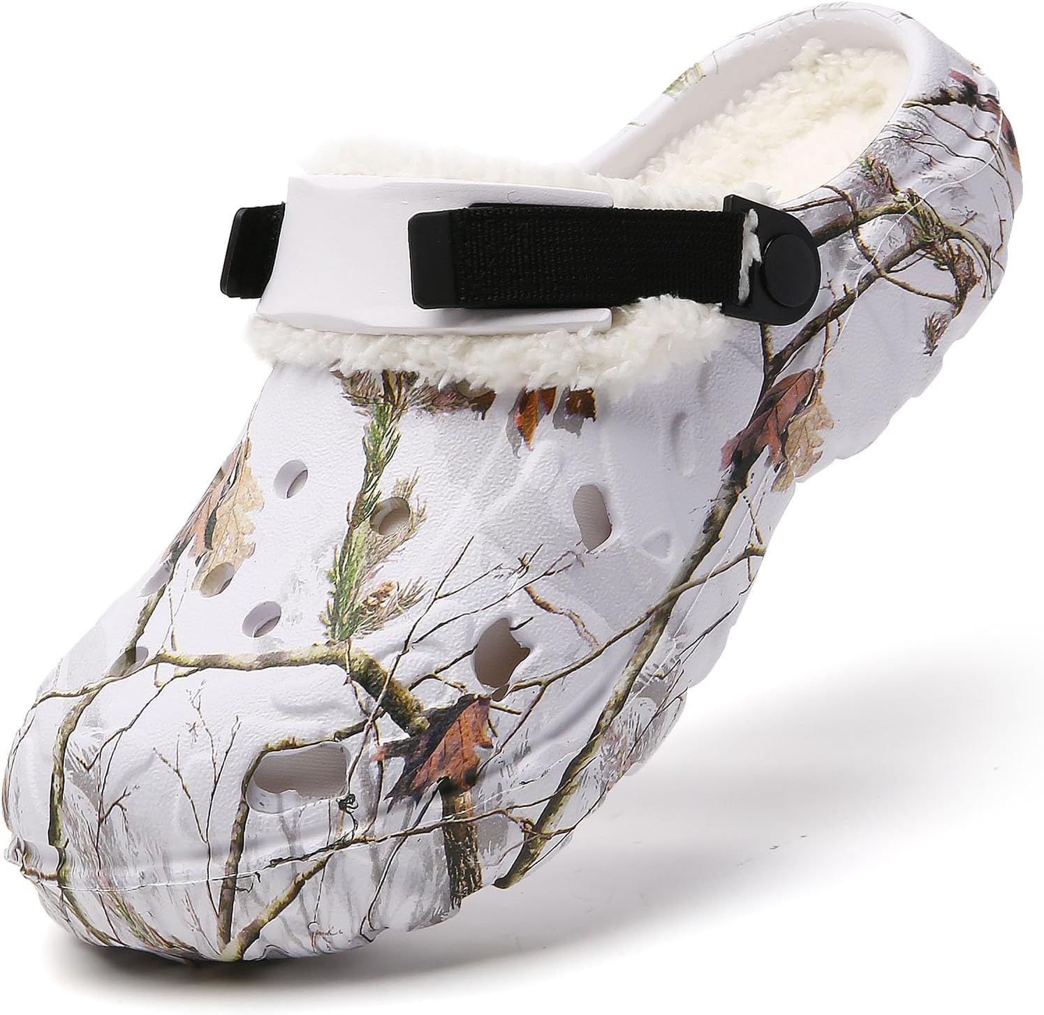 

Мужские сабо SECHRITE с меховой подкладкой, зимние мягкие тапочки, широкая подошва, шлепанцы с амортизирующей стелькой, теплая домашняя обувь с регулируемым задником и съемной мягкой флисовой подкладкой, белый