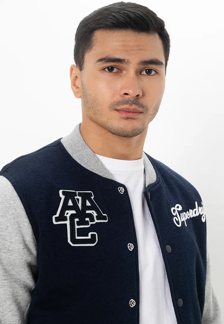 Куртка-бомбер мужская, винтажная, Collegiate Superdry, темно-синий/серый — фото 3