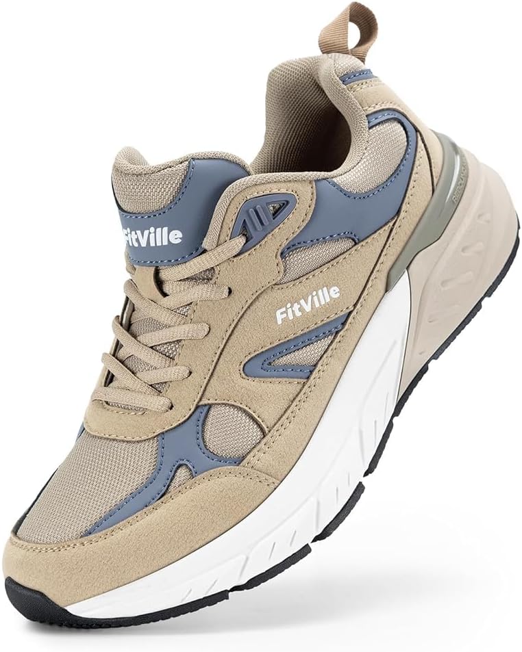 

Широкие кроссовки FitVille для мужчин, дополнительная ширина, с поддержкой свода стопы для плоскостопия, облегчение боли в пятке, подошвенный фасциит - Rebound NEO V1, синий/стальной