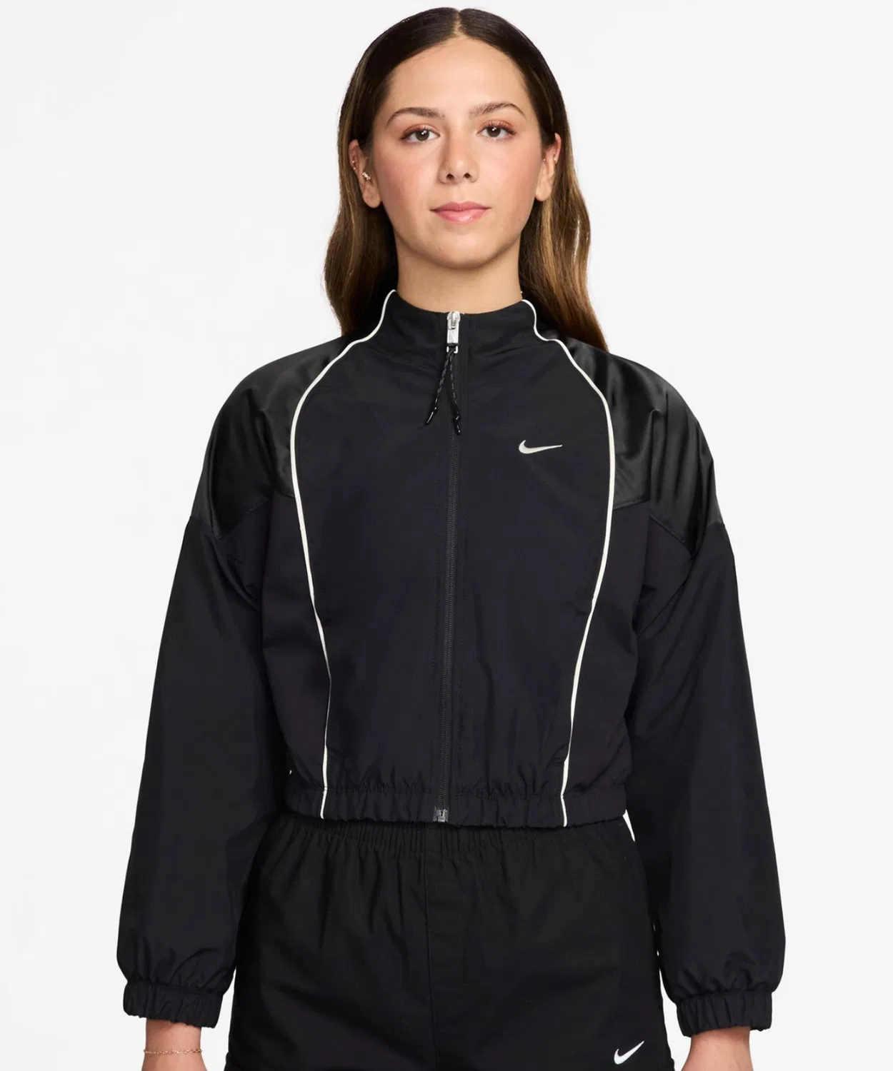 Куртка женская укороченная Nike NSW Shrunken Track Jacket Mod чёрная