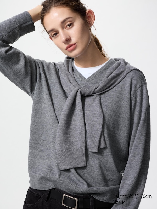 

Джемпер из 100% мериноса с V-вырезом Uniqlo, 05 grey