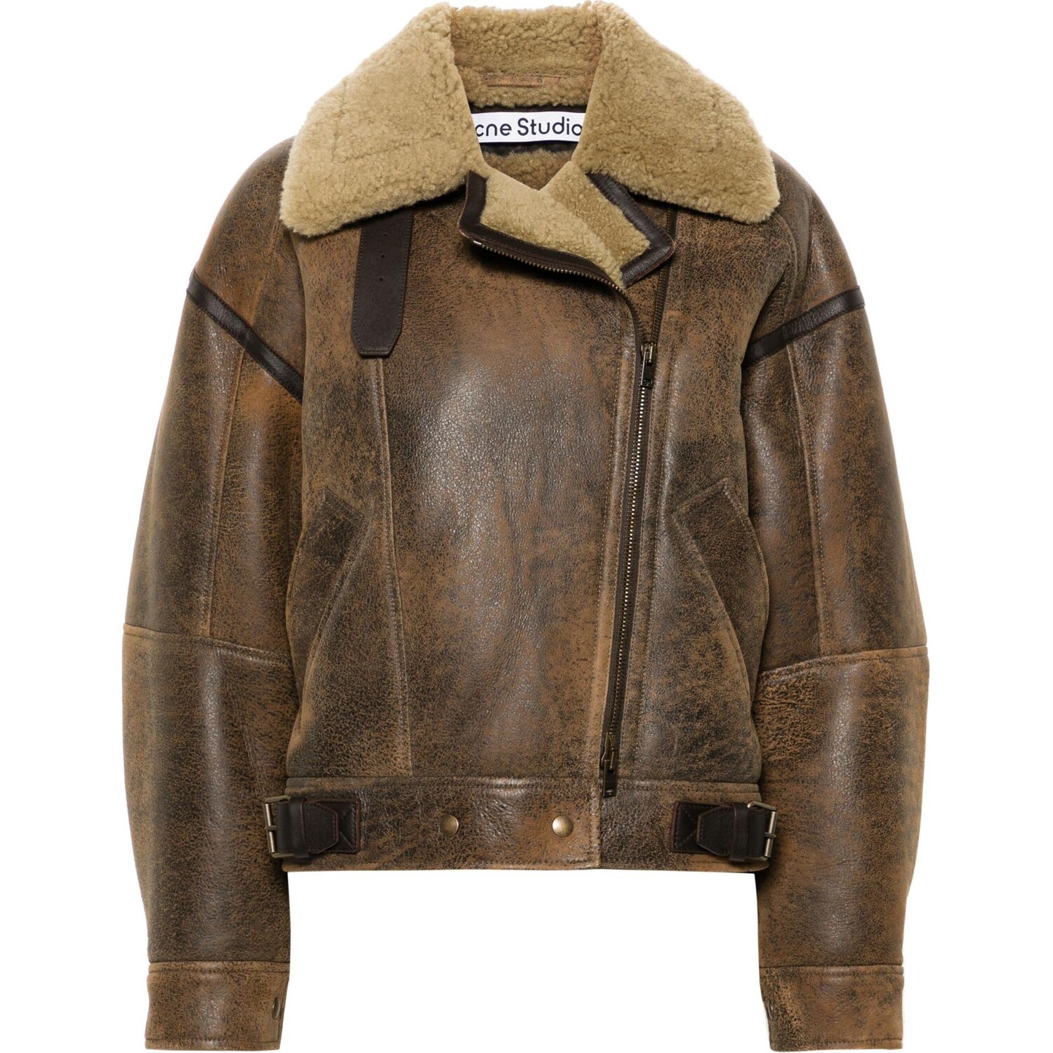 

Кожаная куртка женская кофейного цвета Acne Studios, цвет Coffee