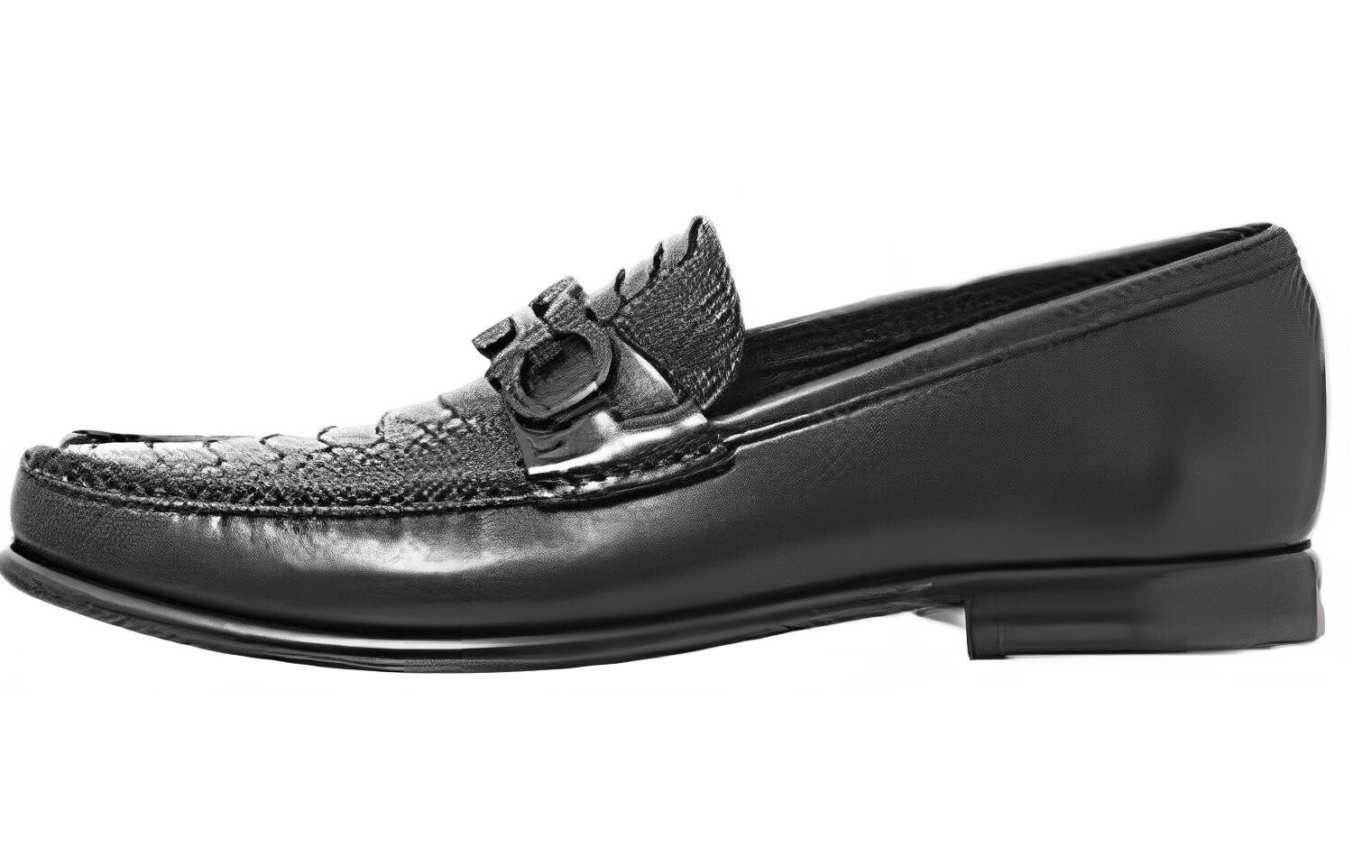 

Мокасины кожаные Ferragamo с тиснением, черный