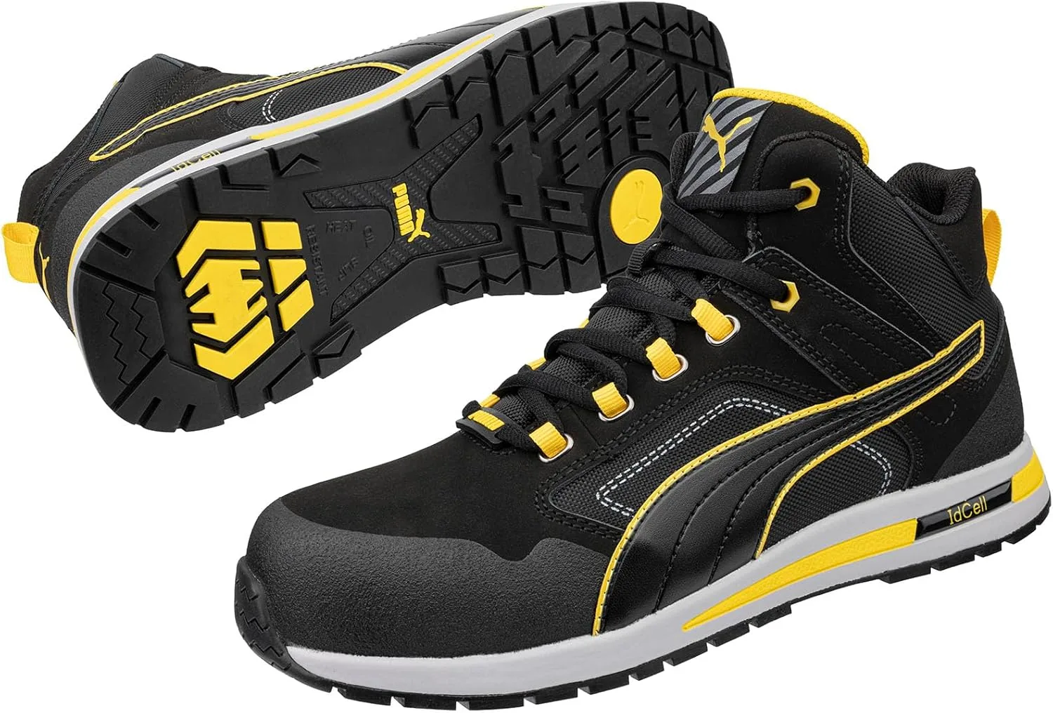 PUMA Crosstwist MID SB Универсальные защитные кроссовки с противоскользящими свойствами из проколов, черный/желтый — фото 2