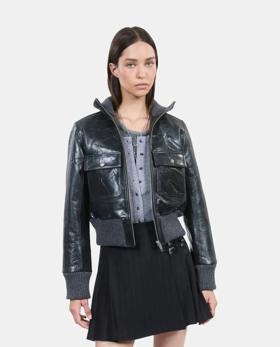 

Женская кожаная куртка с винтажным эффектом The Kooples, черный