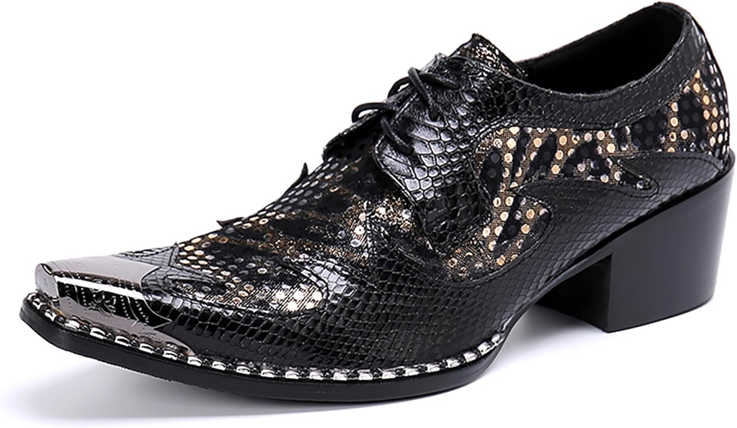 

Мужские туфли Santimon с металлическим носком, из натуральной кожи, на шнуровке, удобные, модные, с блестками, формальные оксфорды, черный