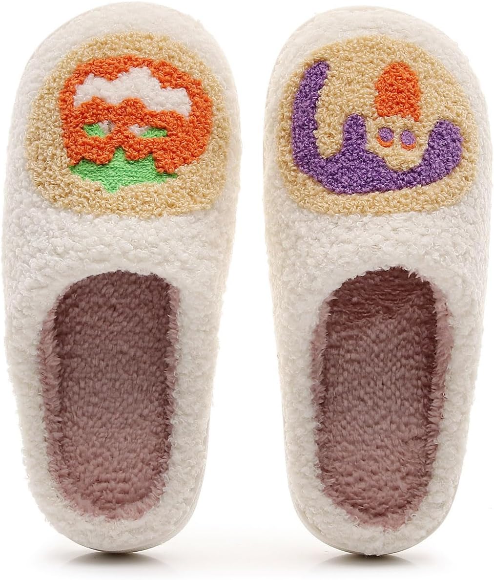 

Домашние тапочки на Хэллоуин для женщин и мужчин, милые, уютные, теплые, плюшевые, пушистые, из пены с эффектом памяти, нескользящие, осенние и зимние Generic, белый