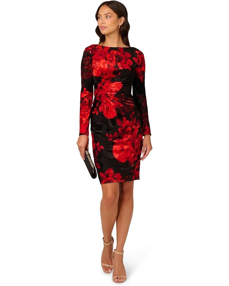 

Платье Adrianna Papell Burnout Velvet Sheath Dress, цвет Black/Red