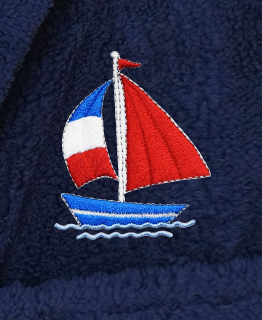 Детский суперплюшевый двусторонний банный халат Boat Kids с капюшоном Linum Home, темно-синий — фото 2