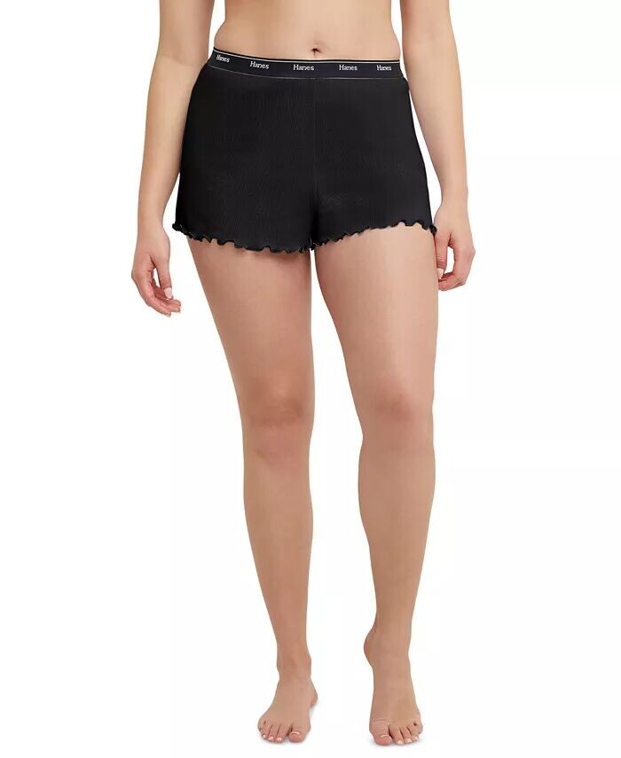 

Женские шорты Originals Cozywear в рубчик с рюшами OG118 Hanes, черный