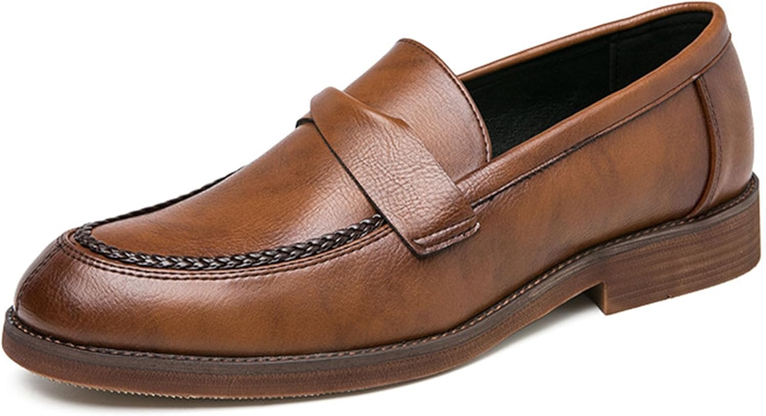 

Мужские классические формальные кожаные лоферы с монетницей, деловые повседневные туфли Oxfords из кожи с противоскользящей подошвой Vannida, коричневый