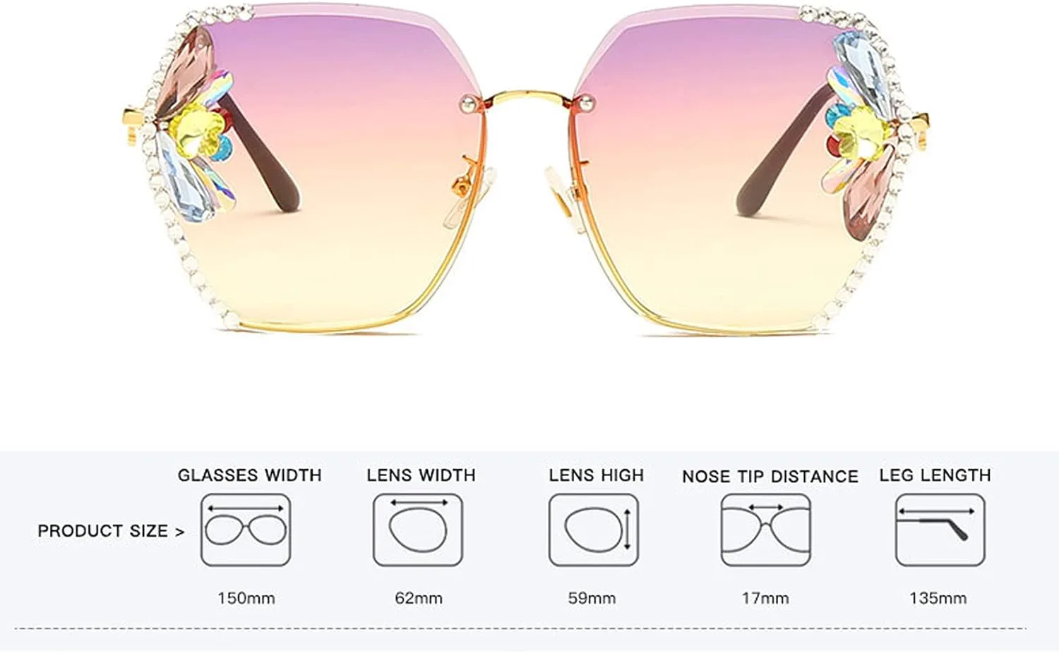 

COTIA Роскошные винтажные солнцезащитные очки без оправы со стразами и бриллиантами, модные для женщин и мужчин, с градиентными линзами, Purple Yellow&brown