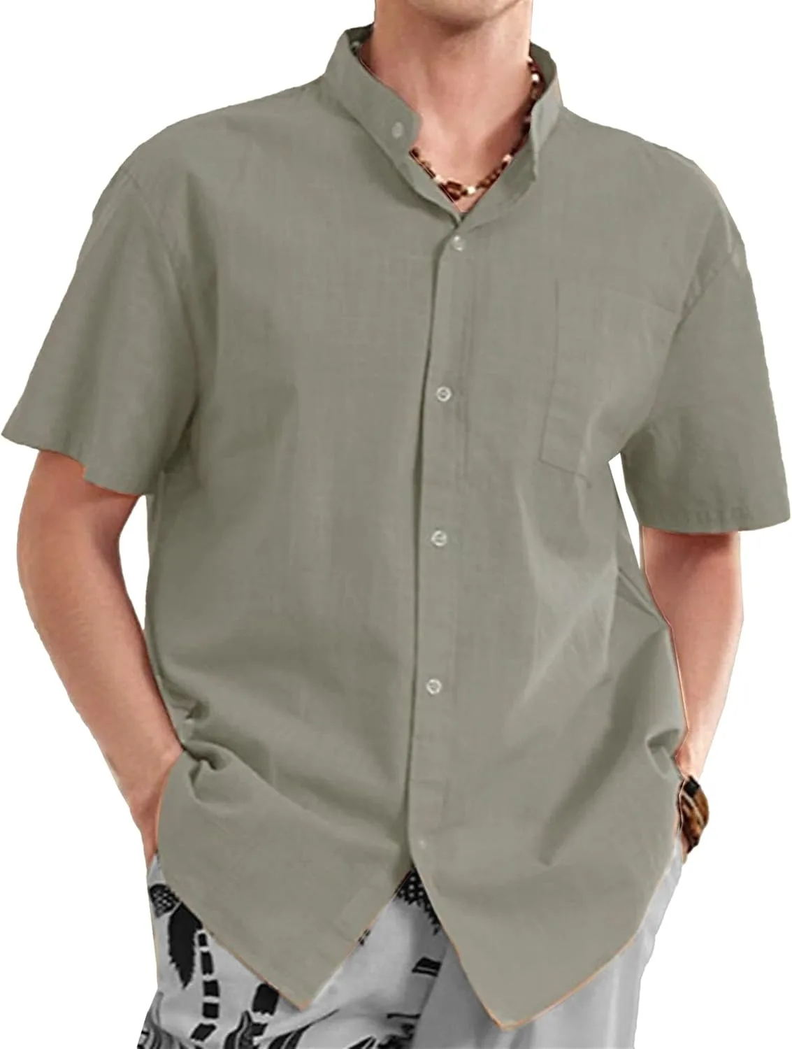 

Мужская льняная рубашка Casual с карманом PHJTOMK