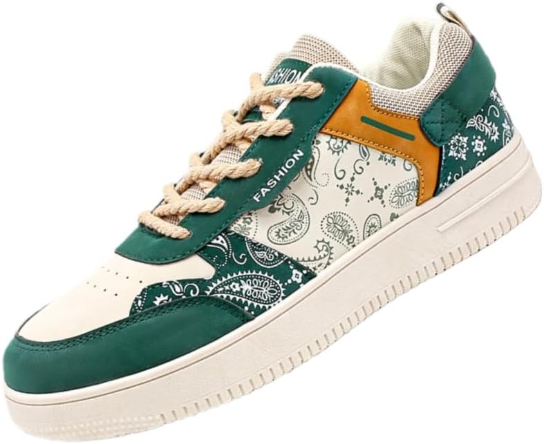 

Мужские стильные низкие кеды на плоской подошве из ткани с запрессовкой - для повседневного спорта, прогулок и катания на скейтборде Fmshi, зеленый