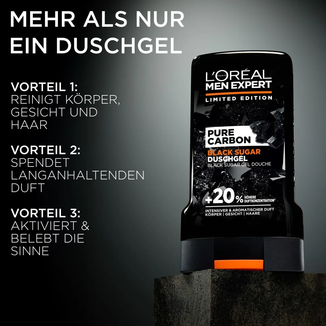 Гель для душа с чистым черным сахаром L Oreal Men Expert, 250 мл — фото 3