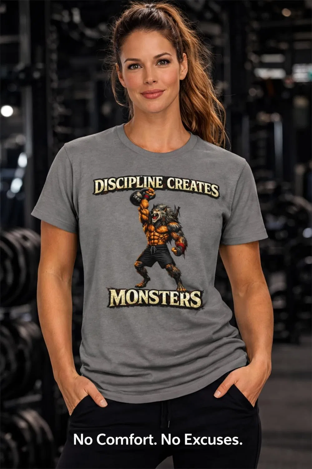 Футболка с принтом Discipline Creates Monsters, GENERIC, Heather Heavy Metal — фото 3