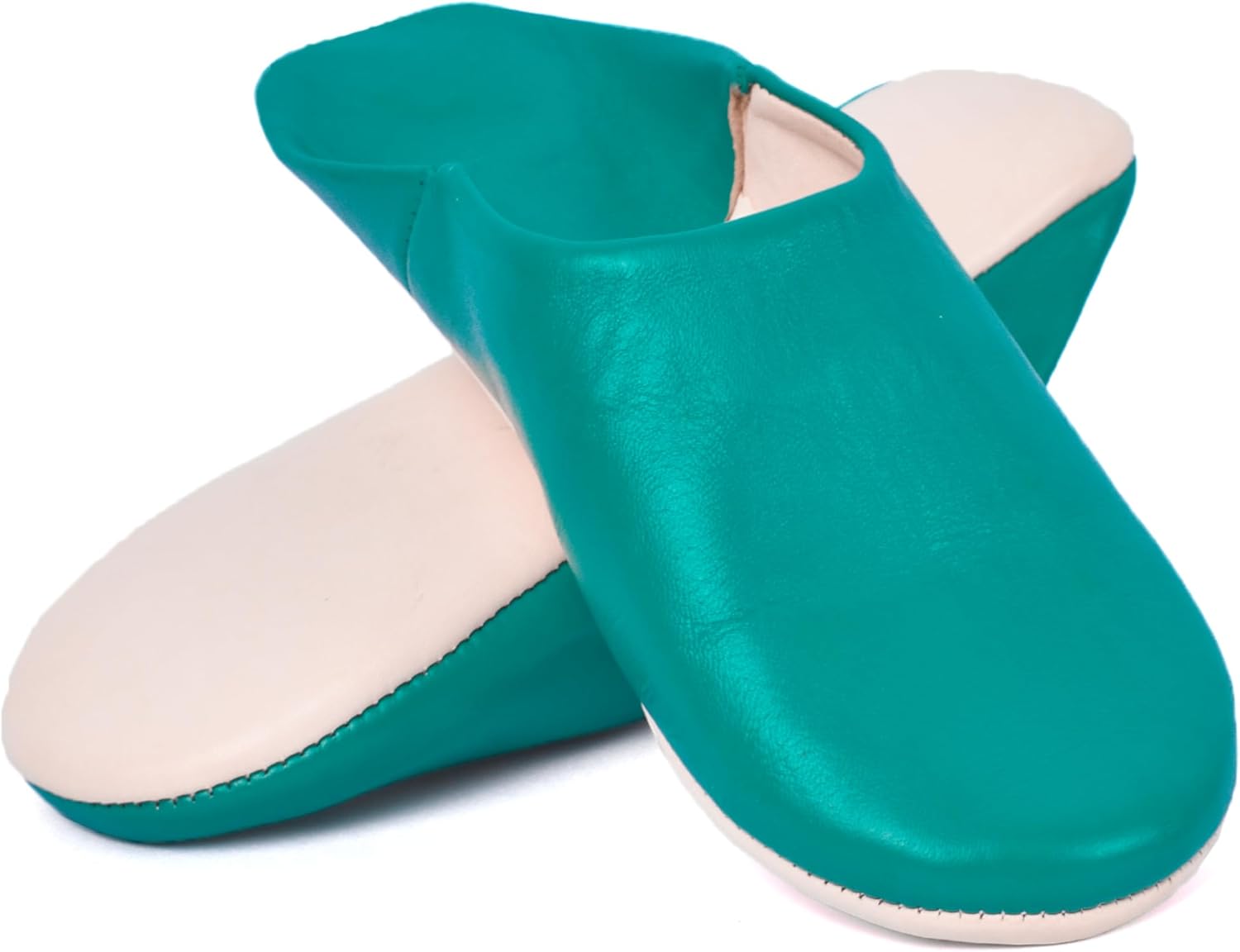 

Марокканские кожаные тапочки для мужчин и женщин - ручная работа, домашние тапочки унисекс, натуральная кожа, нескользящая подошва, мягкая подкладка, удобные тапочки без шнурков для дома, спальни и гостиной Art Of Handmade, зеленый