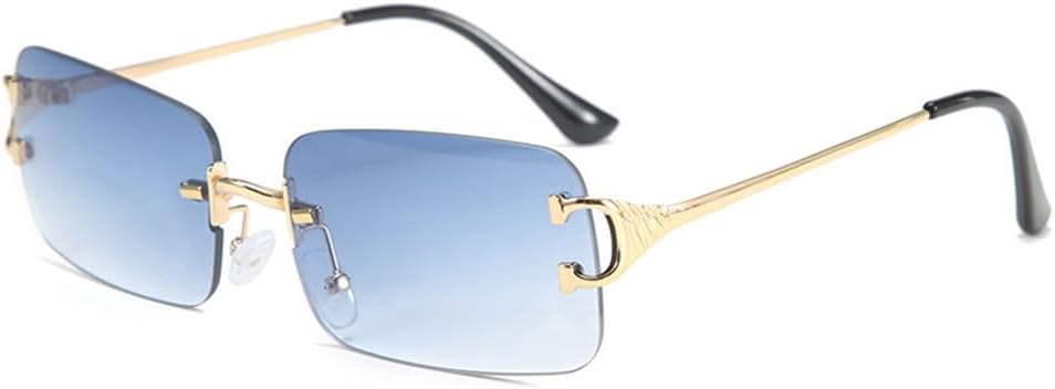 

Мужские солнцезащитные очки без оправы в форме прямоугольника, металлические, маленькие; женские солнцезащитные очки без оправы с градиентным покрытием, защита от УФ-излучения UV400 VFDHN, Gold With Blue