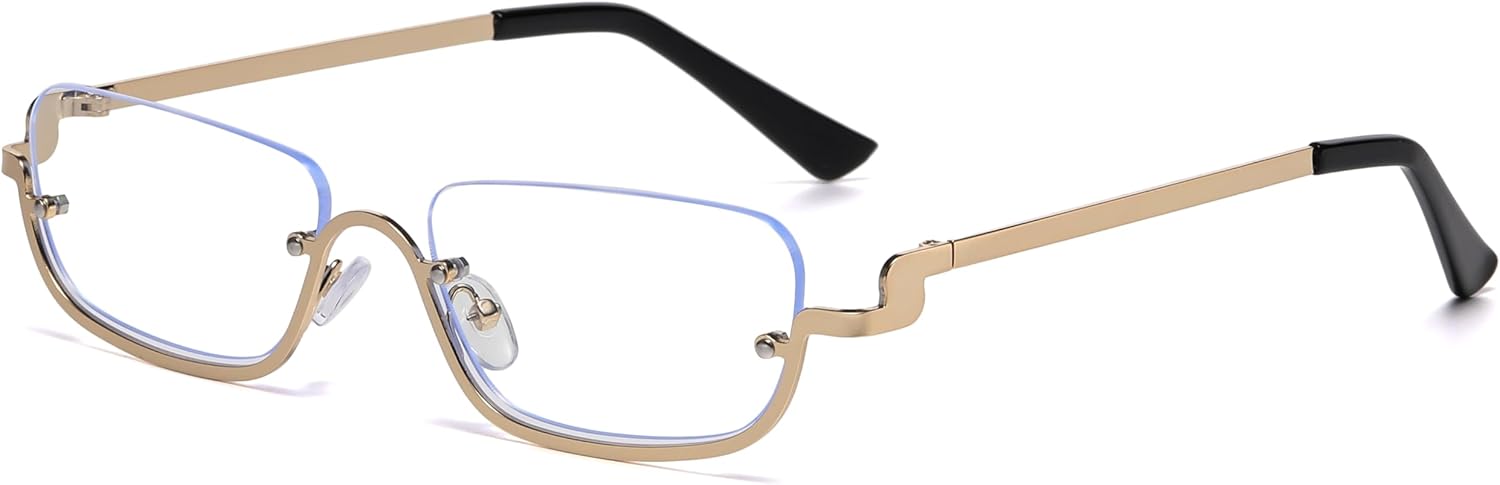 

Солнцезащитные очки в стиле ретро прямоугольной формы для женщин и мужчин. Модные полуободковые солнцезащитные очки в стиле Y2k с тонировкой. Узкие квадратные солнцезащитные очки SevenColor, Gold/Anti Blue Light