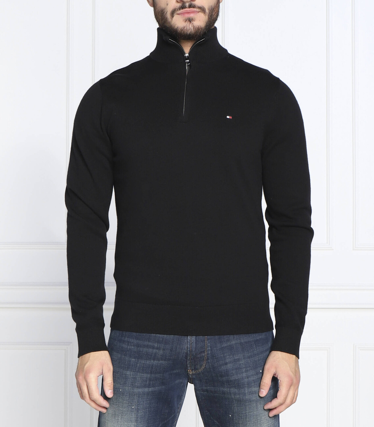 

Свитер Tommy Hilfiger zip mock regular fit, черный