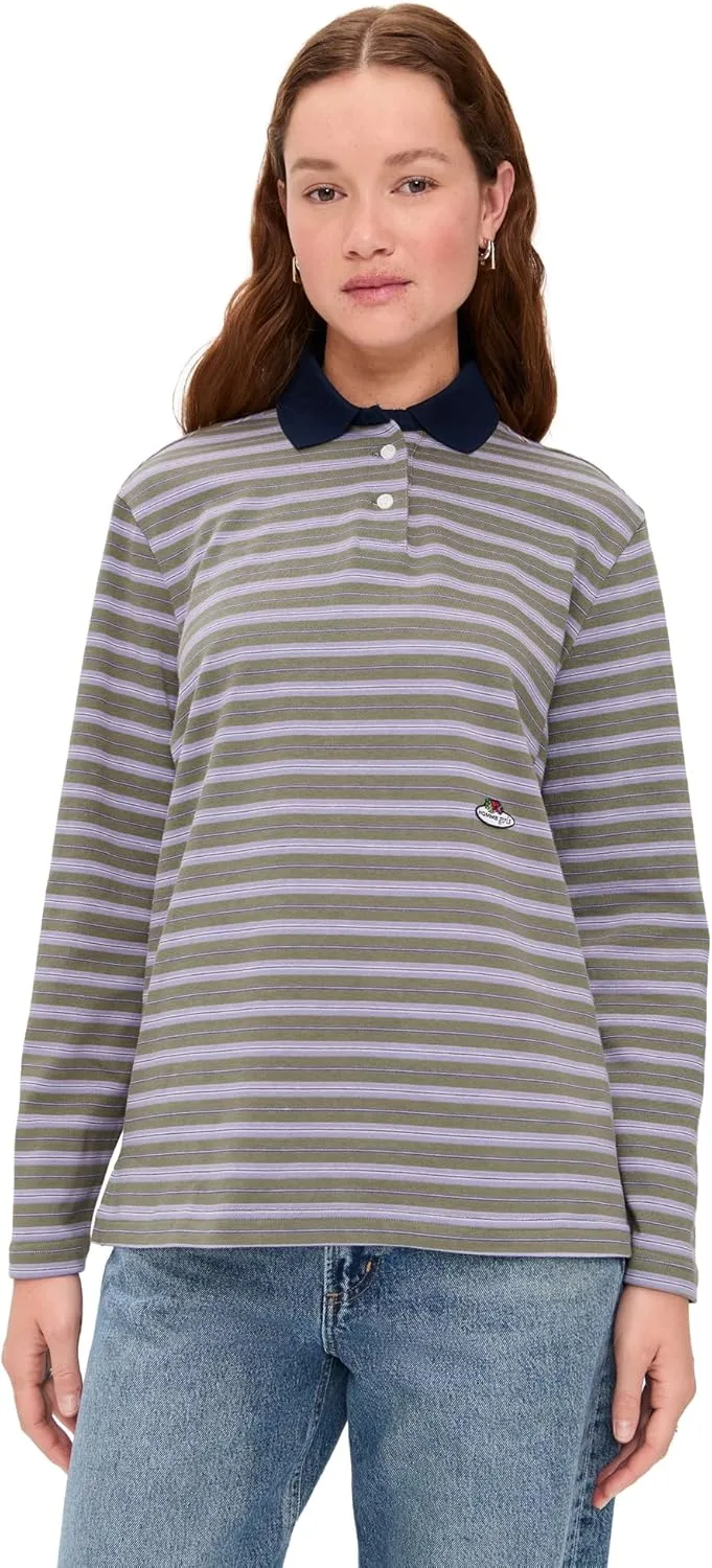 

HOMMEGIRLS Women's Homme Girls x Fruit of The Loom Поло с длинным рукавом в полоску