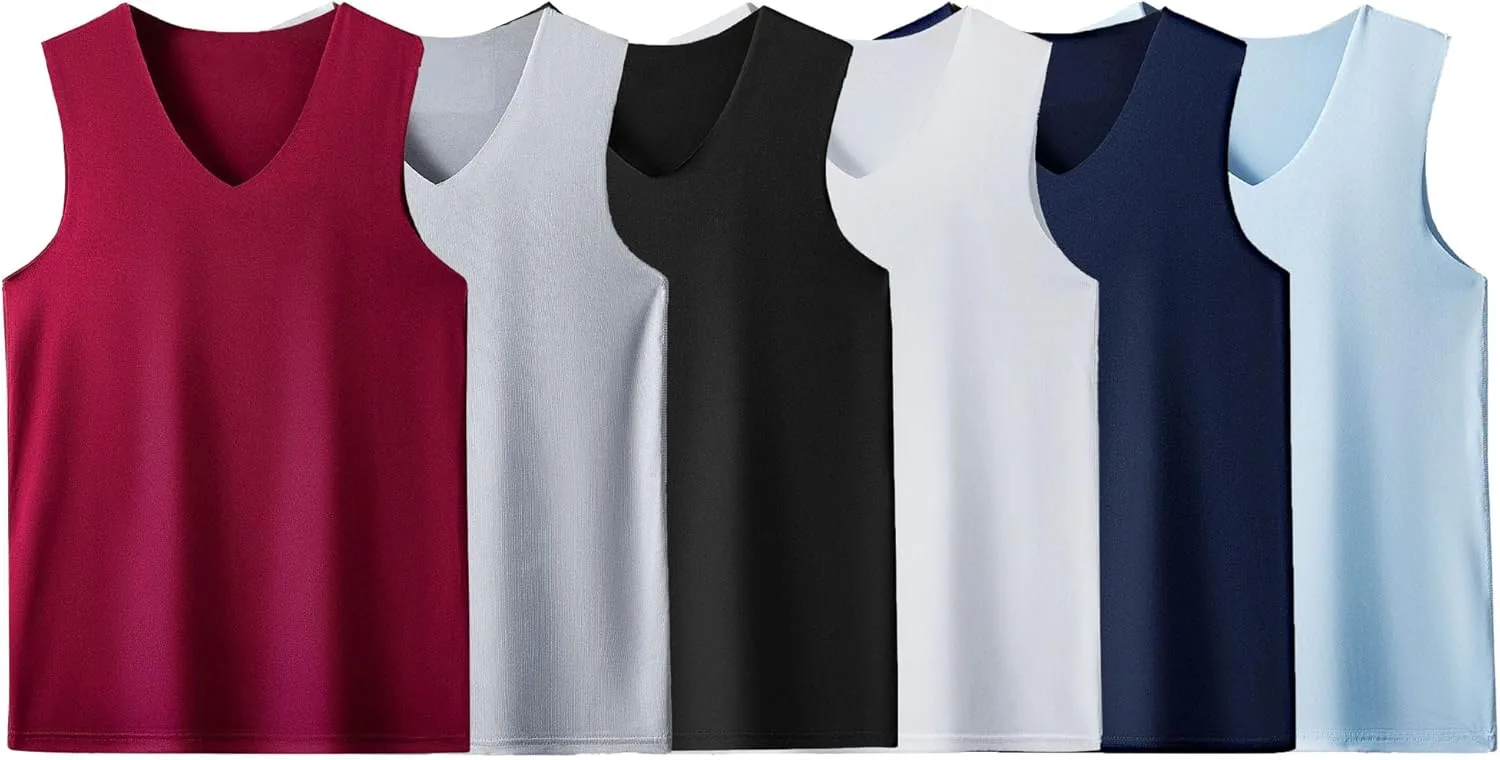 

JEKE-DG мужская безрукавка Cotton Workout T-Shirt 6 Pack V Neck Ice Silk Slim Fit