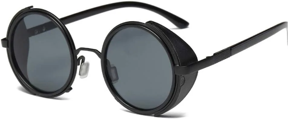 

Круглые солнцезащитные очки в стиле стимпанк с боковыми щитками, металлической оправой и зеркальными линзами, для мужчин и женщин (полностью черные) JJLHIF, Black