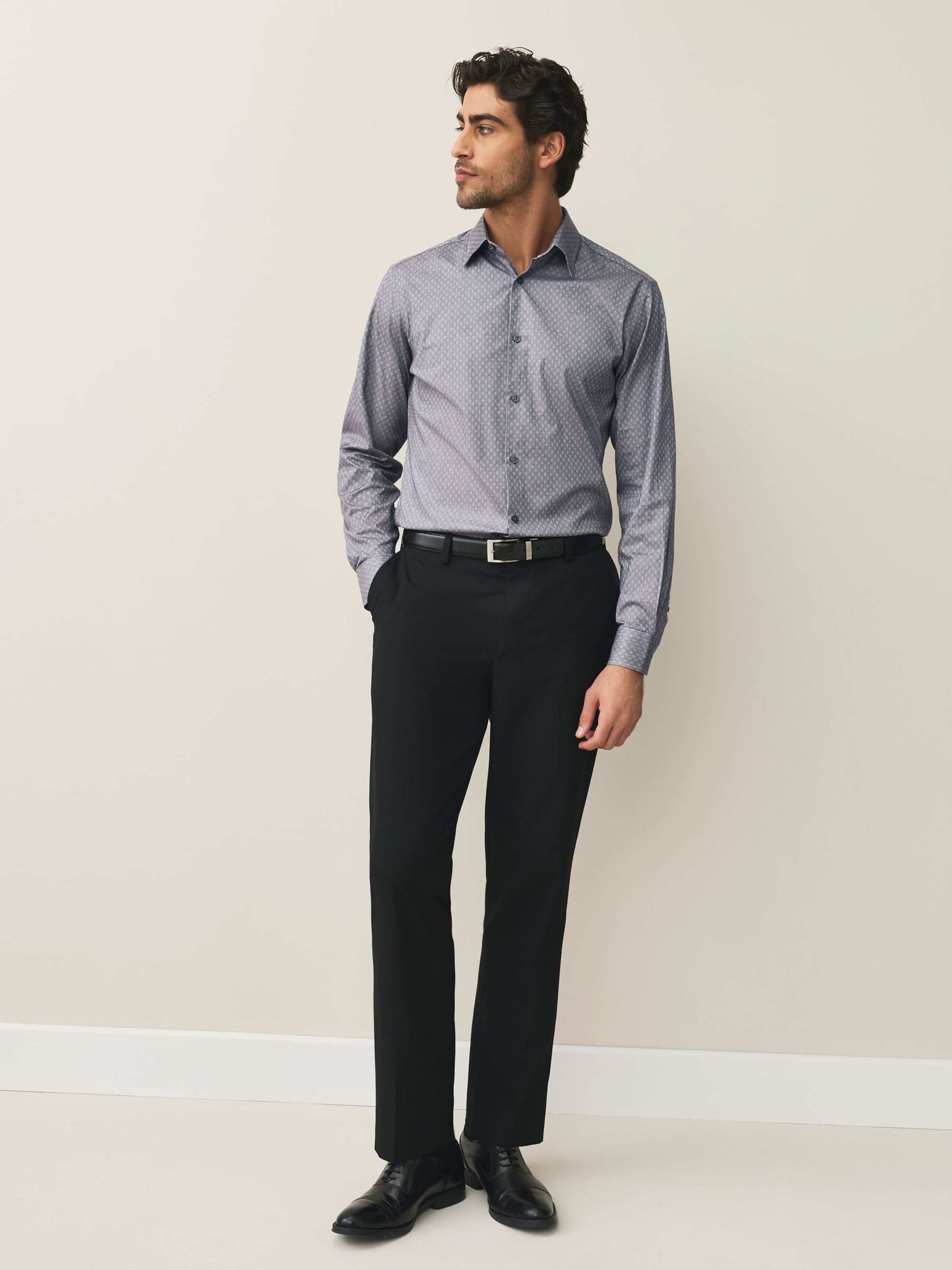 Next Рубашка на пуговицах Slim fit в сером, светло-сером цвете — фото 4