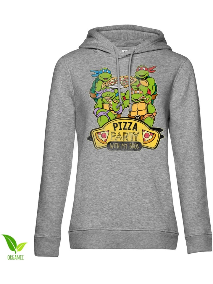 

Толстовка с капюшоном Pizza Party With My Bros Girly Hoodie серого цвета Teenage Mutant Ninja Turtles