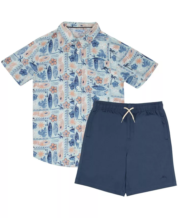 

Детский комплект с короткими рукавами и короткими штанами Hawaiian Elastic Woven с застежкой на пуговицах Tommy Bahama, синий