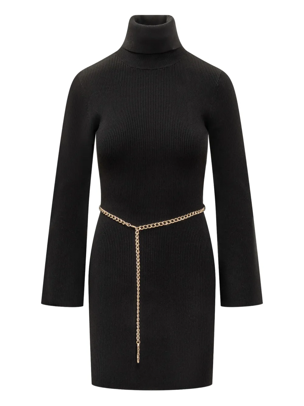 

Мини-платье с ребристой текстурой, воротником-гольф и цепочным поясом Michael Michael Kors, черный