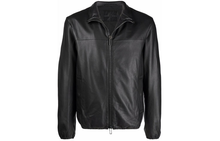 EMPORIO ARMANI Кожаная куртка на молнии с длинными рукавами, Black — фото 3